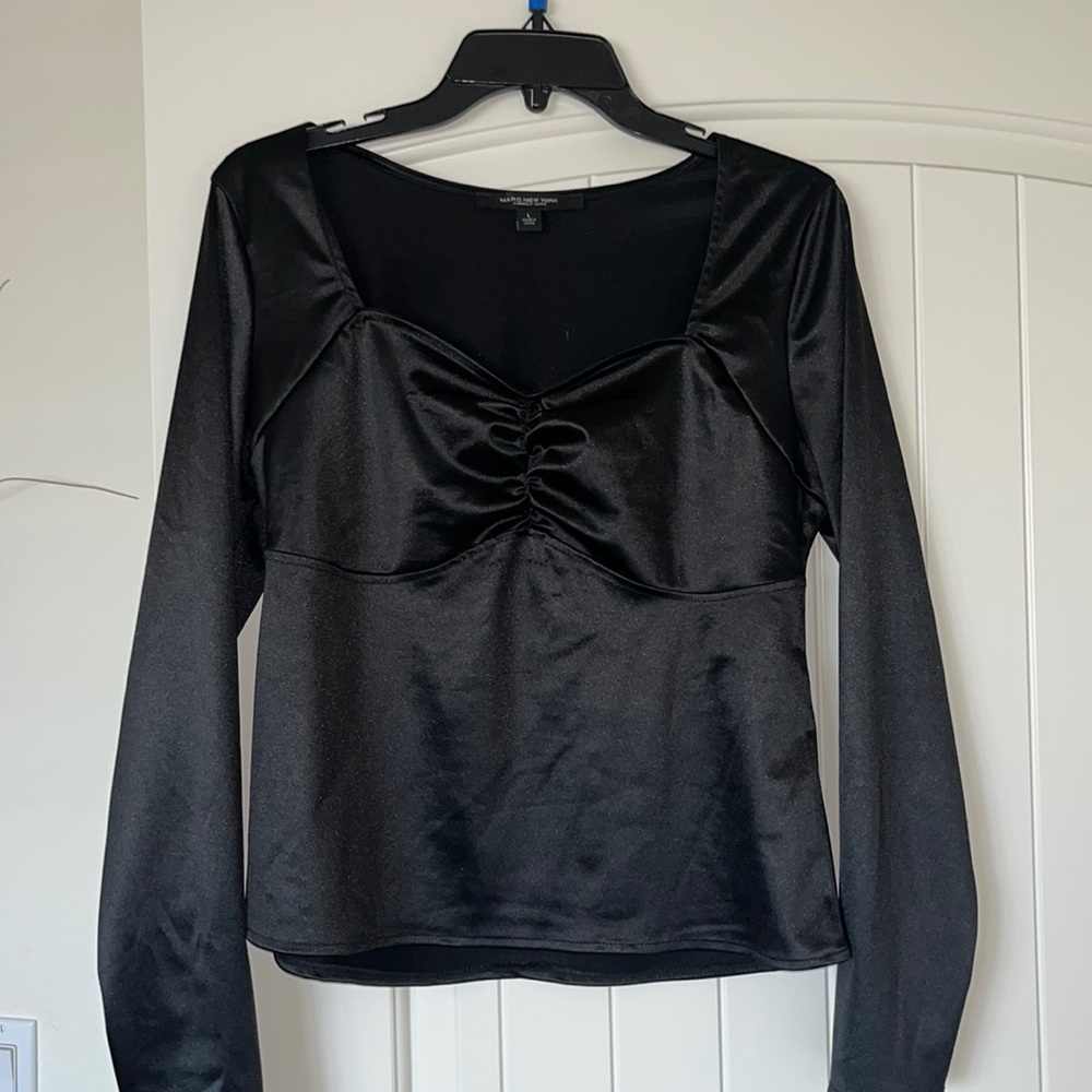 Black satin silk top
